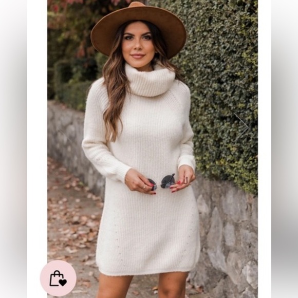 Cream Turtleneck Sweater Dress - Picture 1 of 4